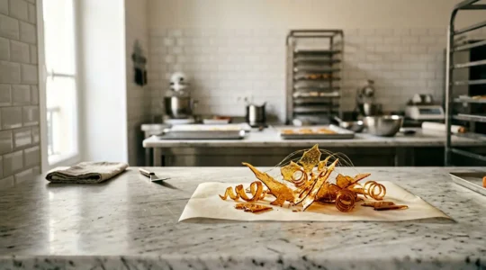 Décors en caramel cassant doré et transparent pour pâtisserie professionnelle