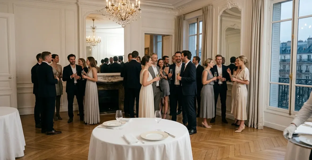 Service traiteur discret et élégant lors d'une réception haut de gamme en France