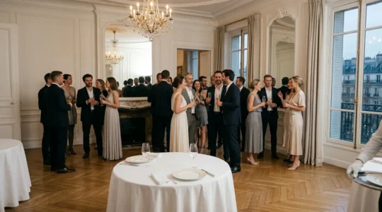 Service traiteur discret et élégant lors d'une réception haut de gamme en France